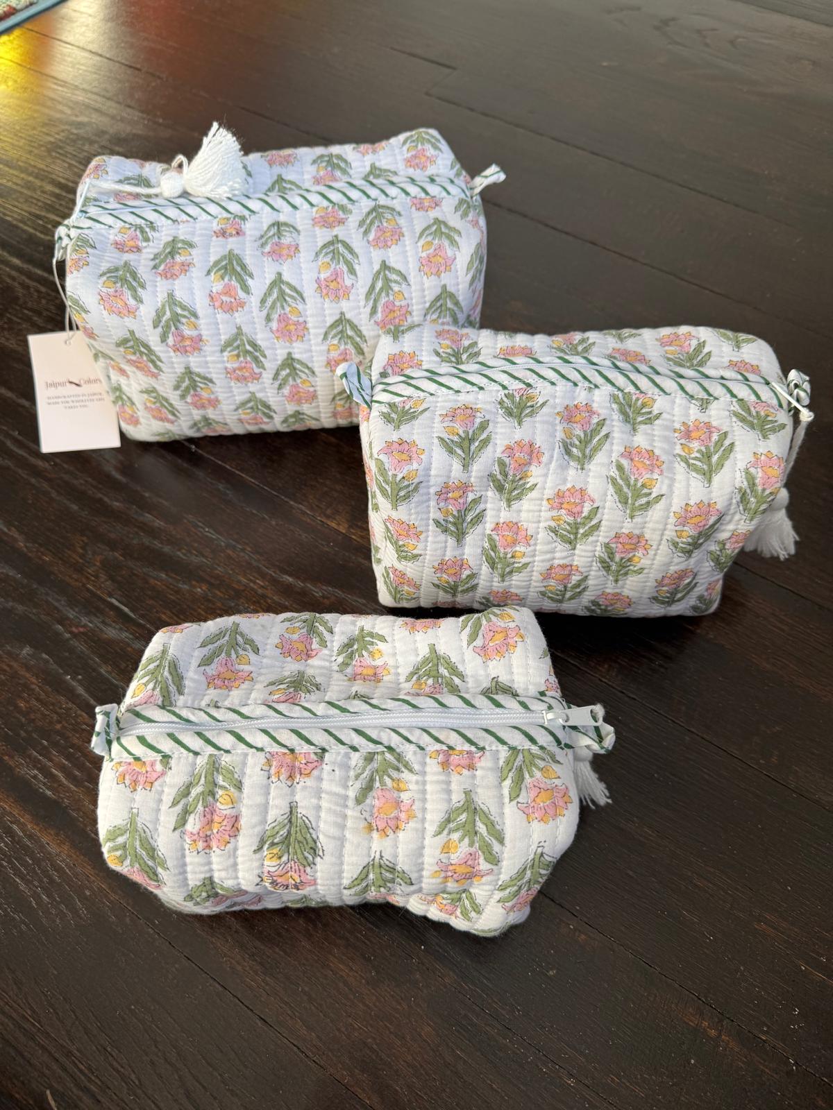 Quilted Travel Pouch Set – Pink Floral