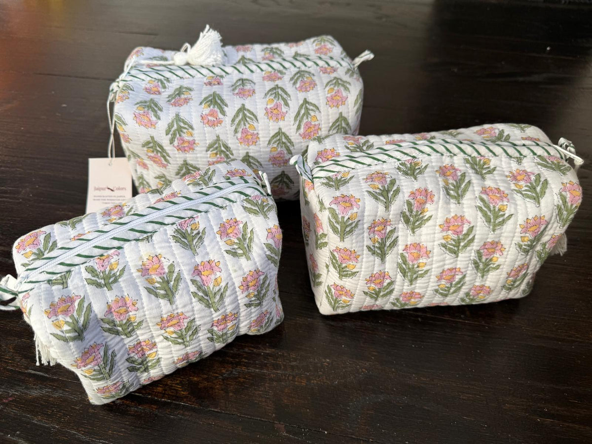 Quilted Travel Pouch Set – Pink Floral