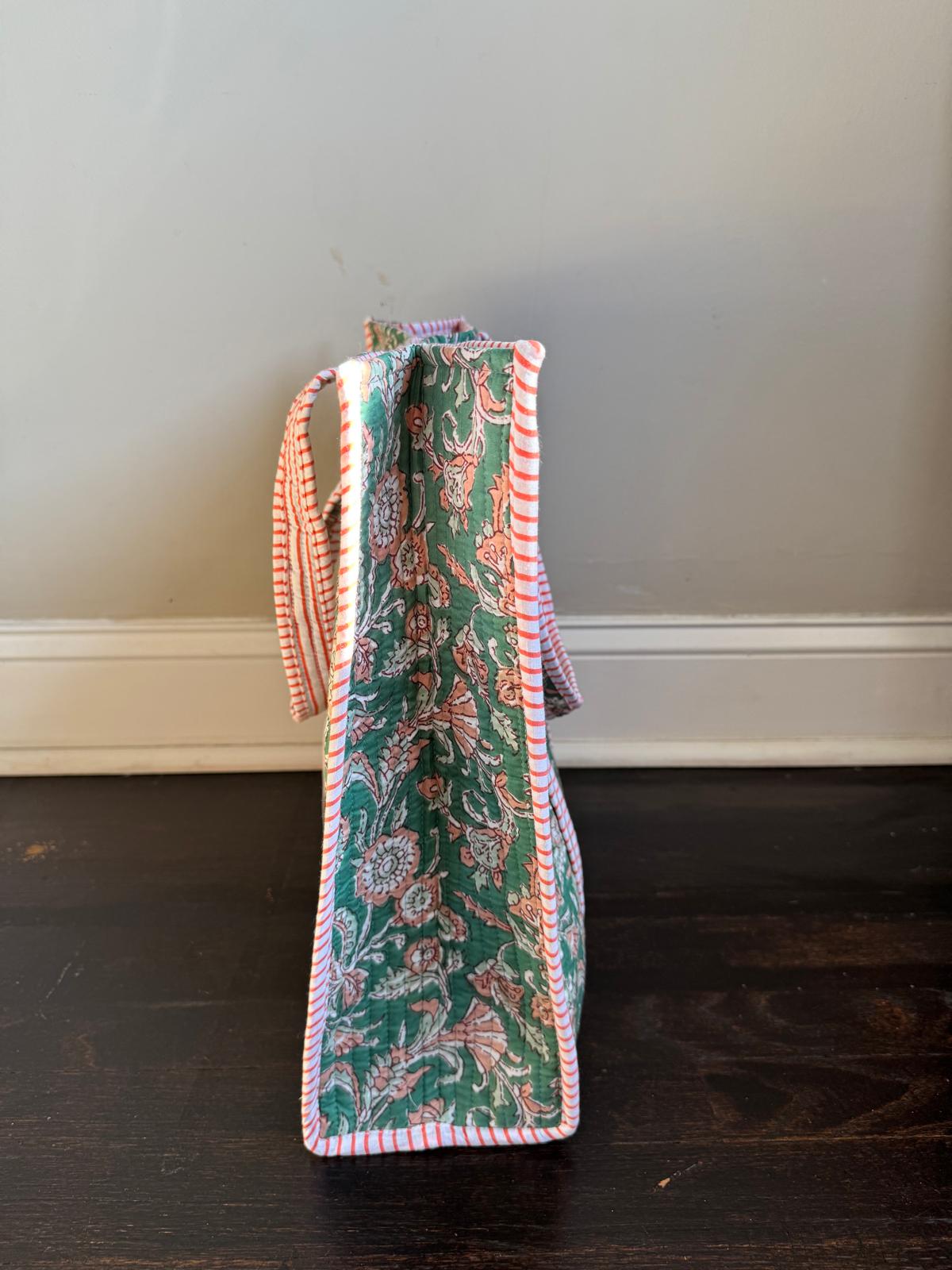 Quilted Tote Bag – Green Floral