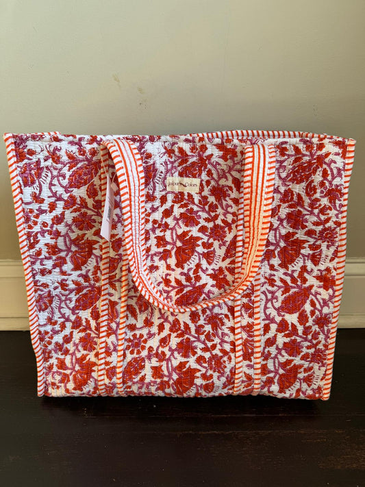 Quilted Tote Bag - Red Floral