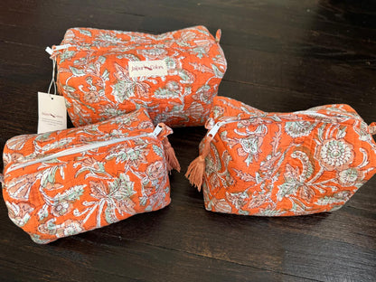 Quilted Travel Pouch Set – Orange Floral
