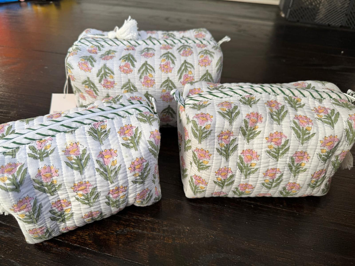 Quilted Travel Pouch Set – Pink Floral