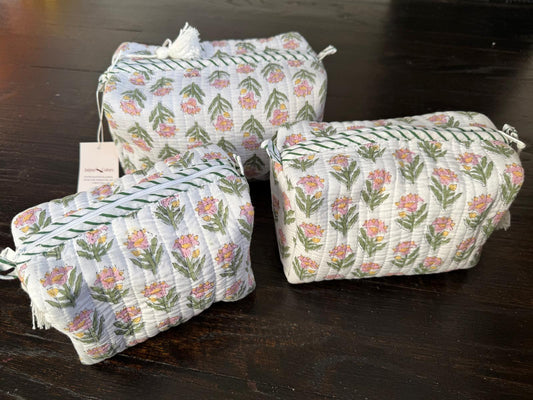 Quilted Travel Pouch Set – Pink Floral