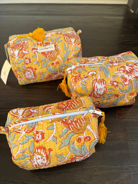 Quilted Travel Pouch Set – Sunny Yellow Floral