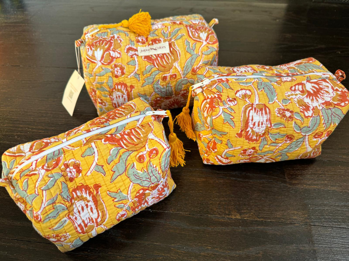 Quilted Travel Pouch Set – Sunny Yellow Floral