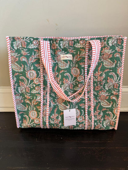 Quilted Tote Bag – Green Floral