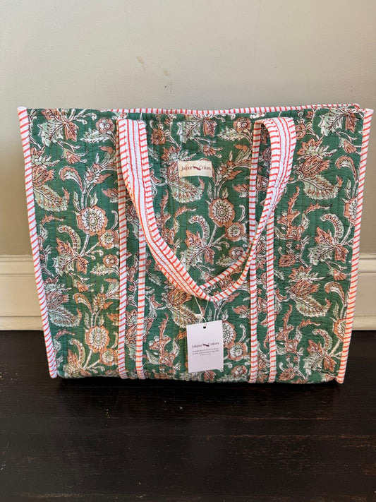 Quilted Tote Bag – Green Floral