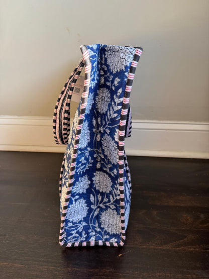 Quilted Tote Bag – Navy Blue Floral