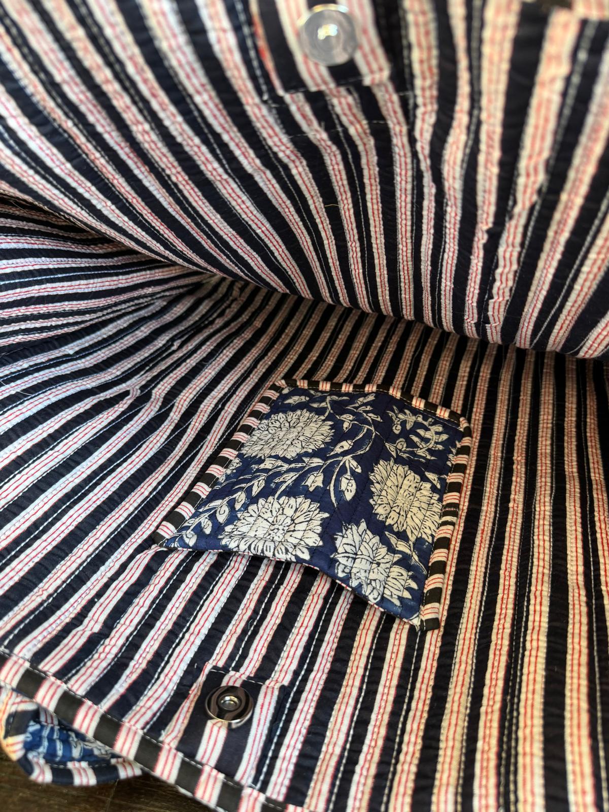 Quilted Tote Bag – Navy Blue Floral