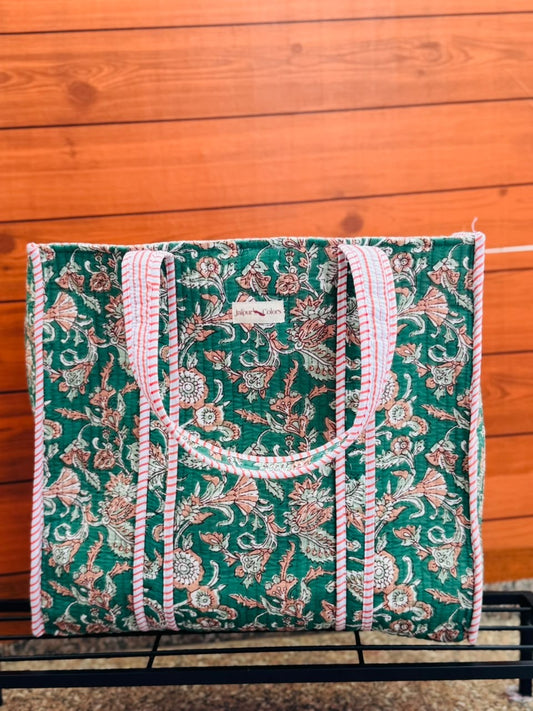 Quilted Tote Bag – Green Floral